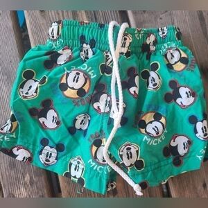 Vintage MICKEY + CO SZ 12M VGUC GREEN MICKEY MOUSE print swim trunks Mesh Lining